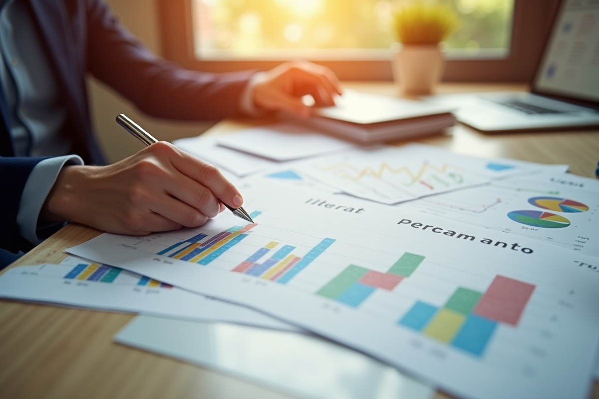 Personne analysant un rapport de performance avec graphiques