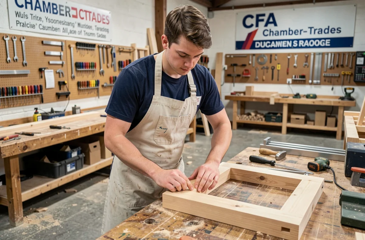 Apprenti en atelier de formation artisanale au CFA de la Chambre de Métiers et de l'Artisanat Grand Est, site de Meurthe-et-Moselle