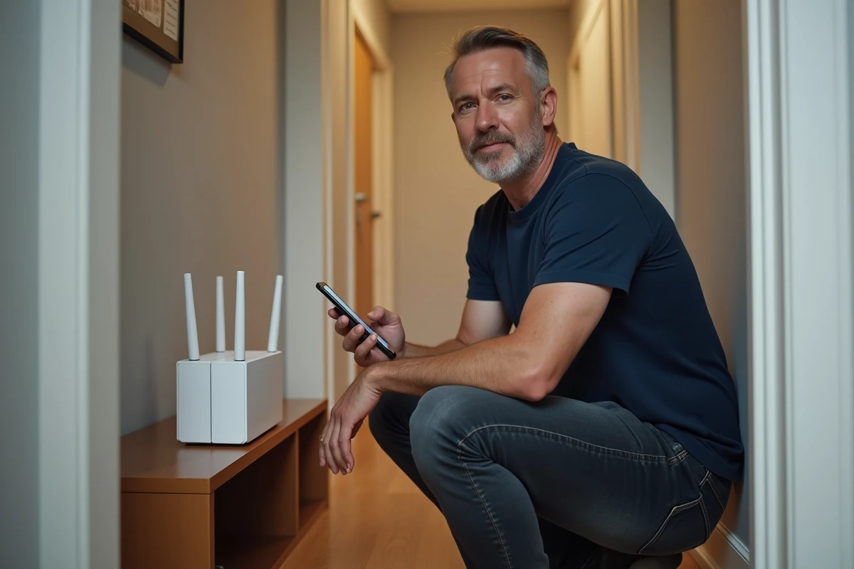 Parent configurant le réseau Wi-Fi à la maison pour accéder à l'ENT scolaire