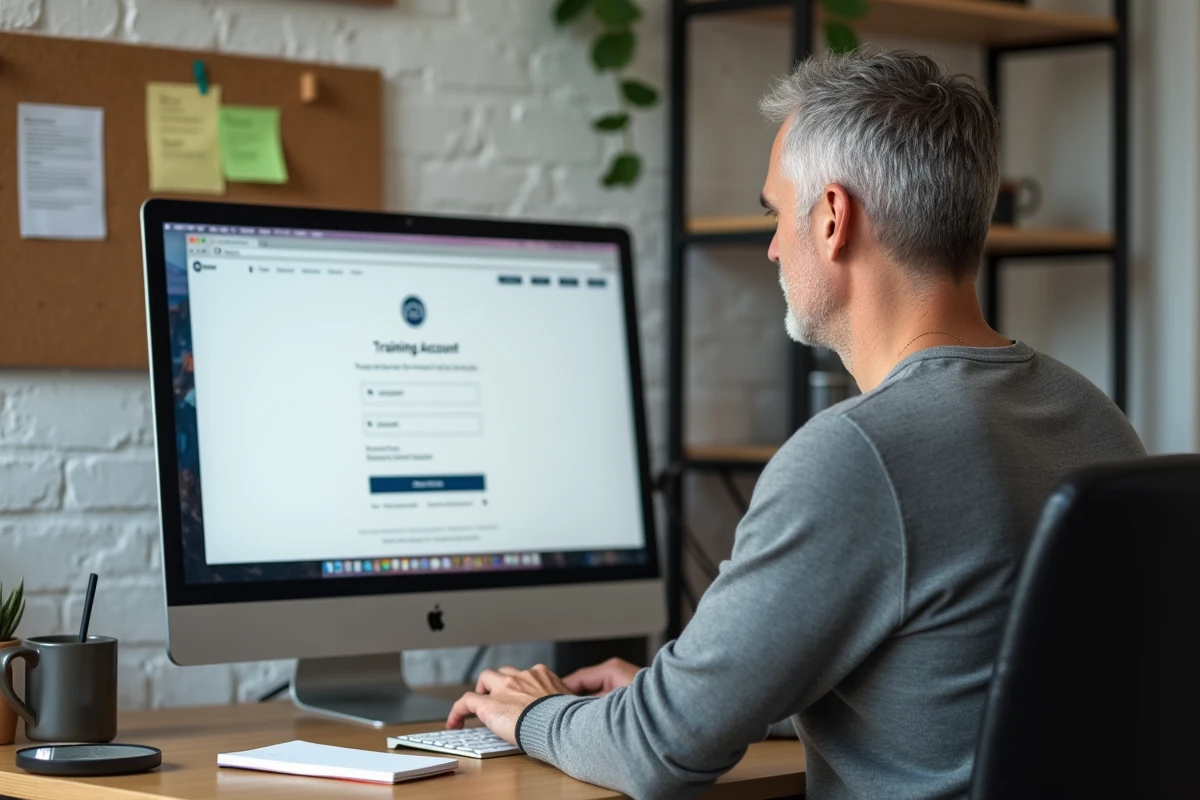 Homme en télétravail accédant à son compte Afpa Metisse depuis son bureau à domicile