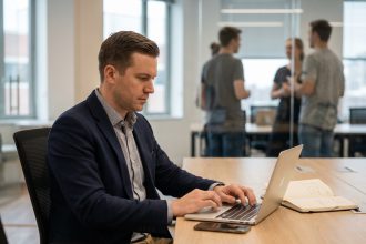 Consultant informatique concentré au bureau moderne