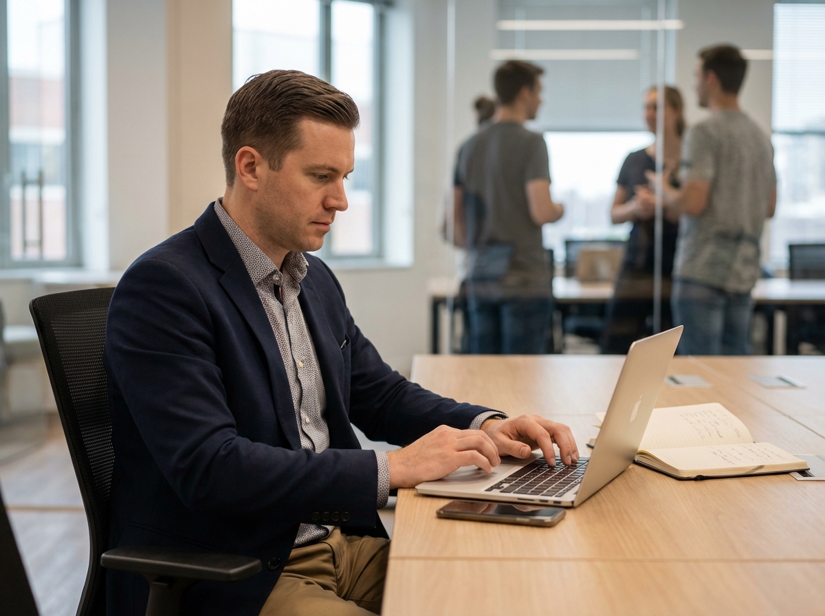 Consultant informatique concentré au bureau moderne