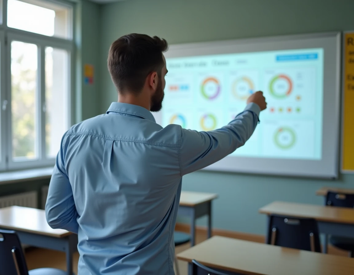 Enseignant du Loiret présentant l'ENT 45 sur un tableau interactif dans une salle de classe en 2026