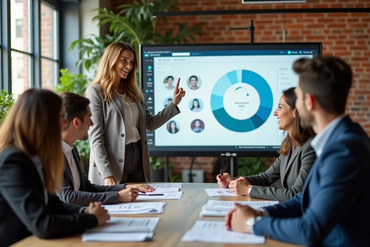 Groupe de professionnels en réunion dans un espace de coworking