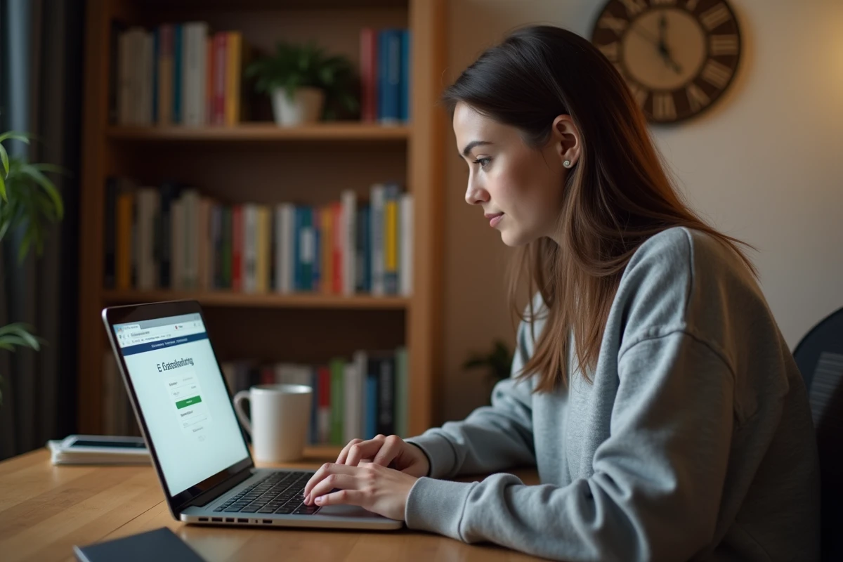 Étudiante connectée à l'ENT université Clermont Auvergne depuis son domicile sur un ordinateur portable