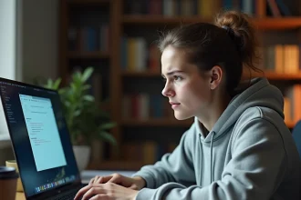 Étudiante frustrée devant un écran d'erreur de connexion ENT sur son ordinateur portable dans une chambre universitaire