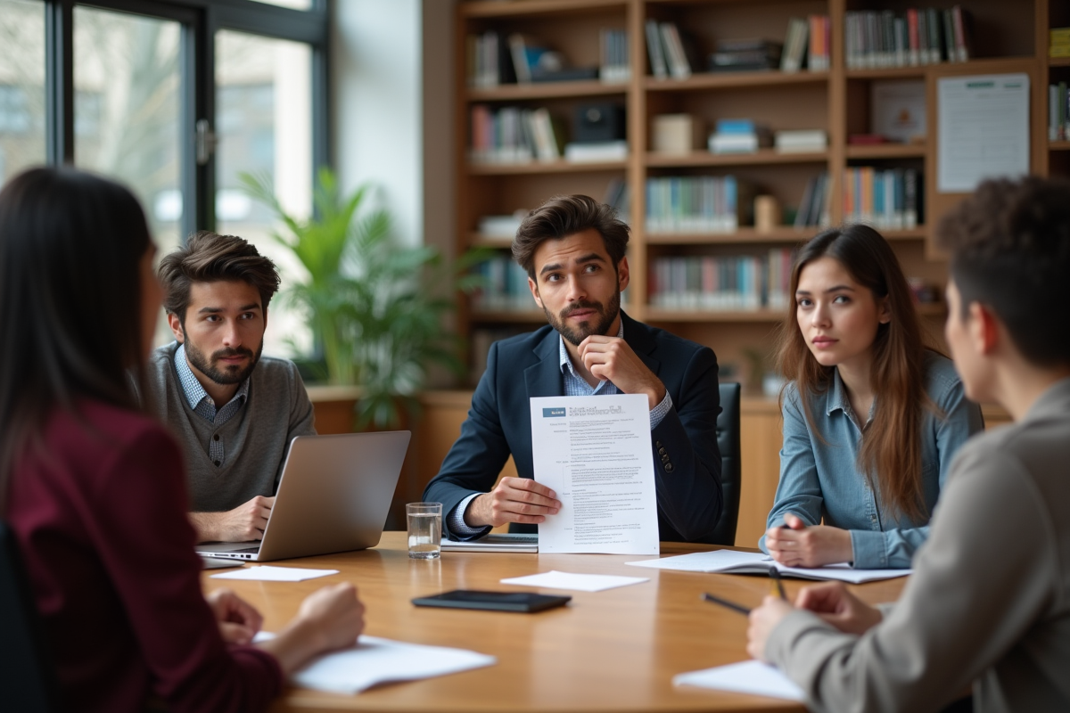 Étudiants universitaires en groupe dans une bibliothèque