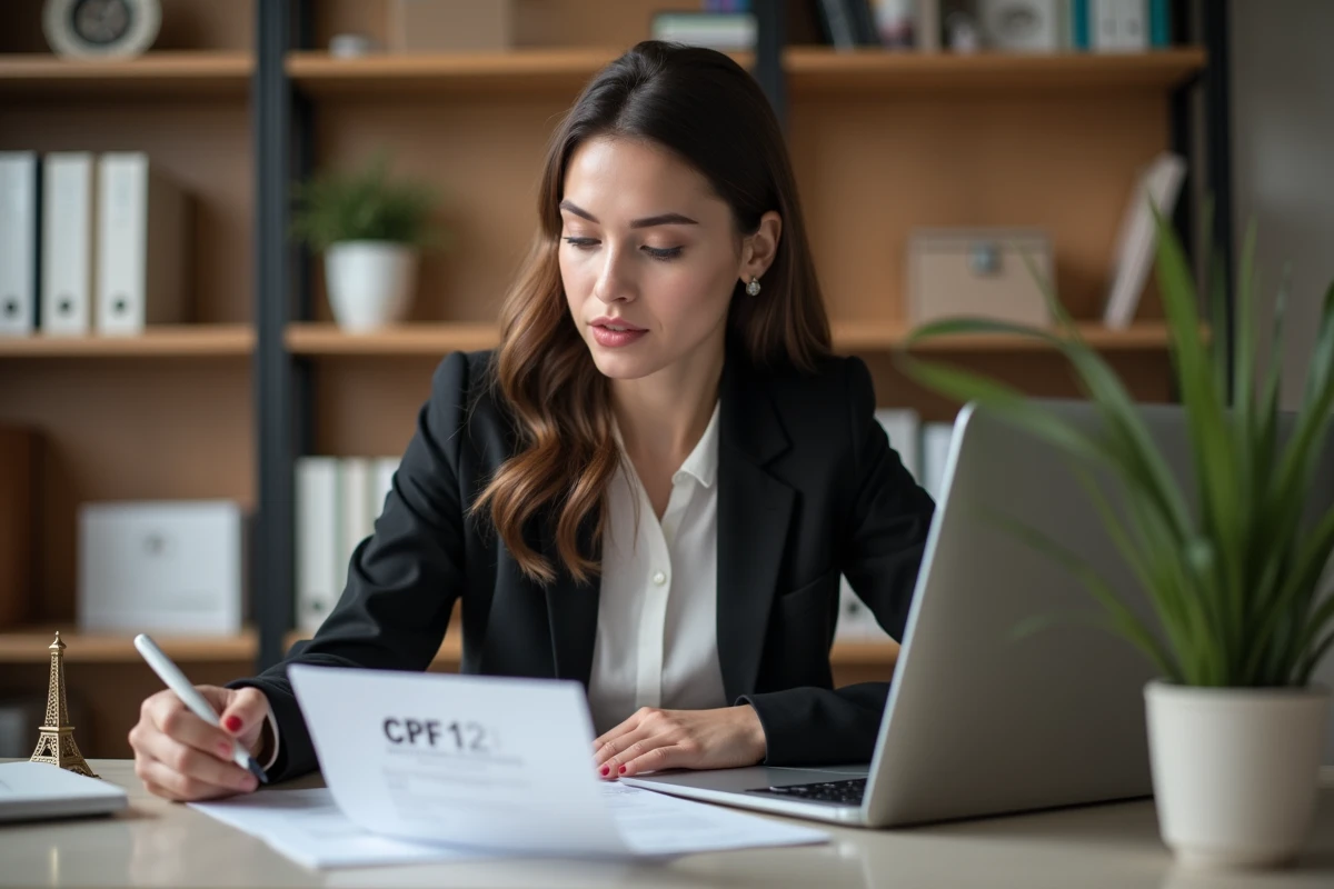 Jeune femme professionnelle examine documents CPF