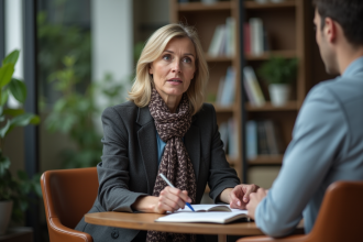 Femme professionnelle en coaching en intérieur moderne