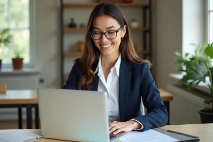 Femme professionnelle en bureau lumineux et moderne