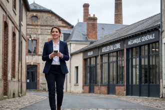 Femme professionnelle dans une rue industrielle de CentreVal de Loire