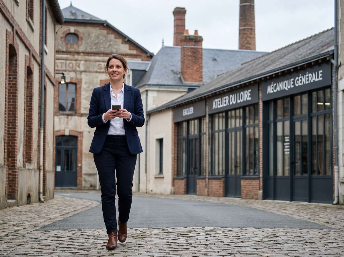 Femme professionnelle dans une rue industrielle de CentreVal de Loire