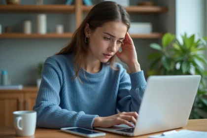 Jeune femme concentrée sur son ordinateur dans un bureau moderne