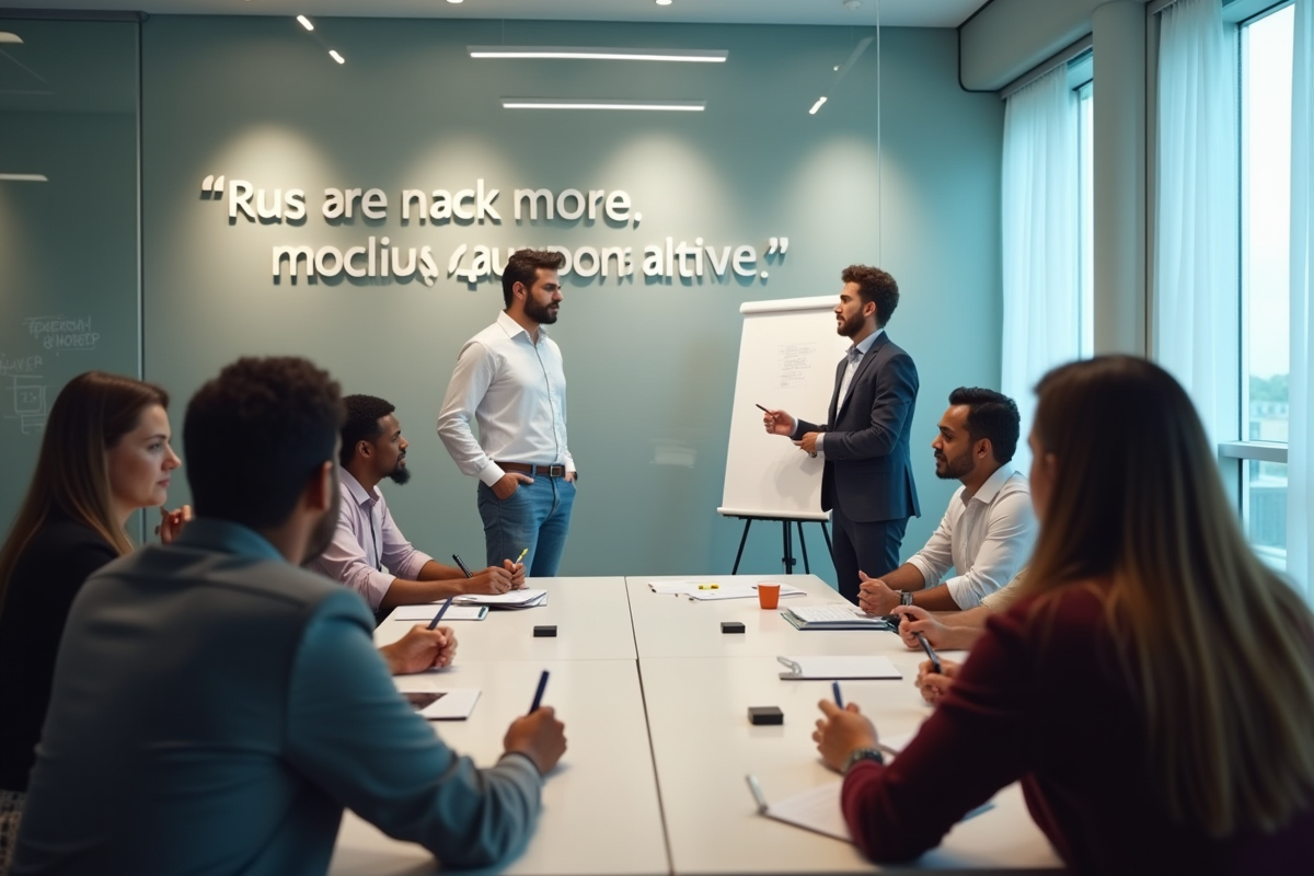 Groupe de coaching en réunion lumineuse avec présentateur