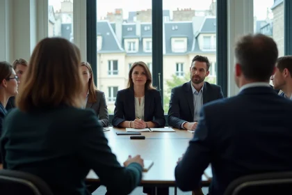 Groupe de professionnels en réunion à Paris