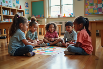 Enfants d'école primaire en cercle en classe
