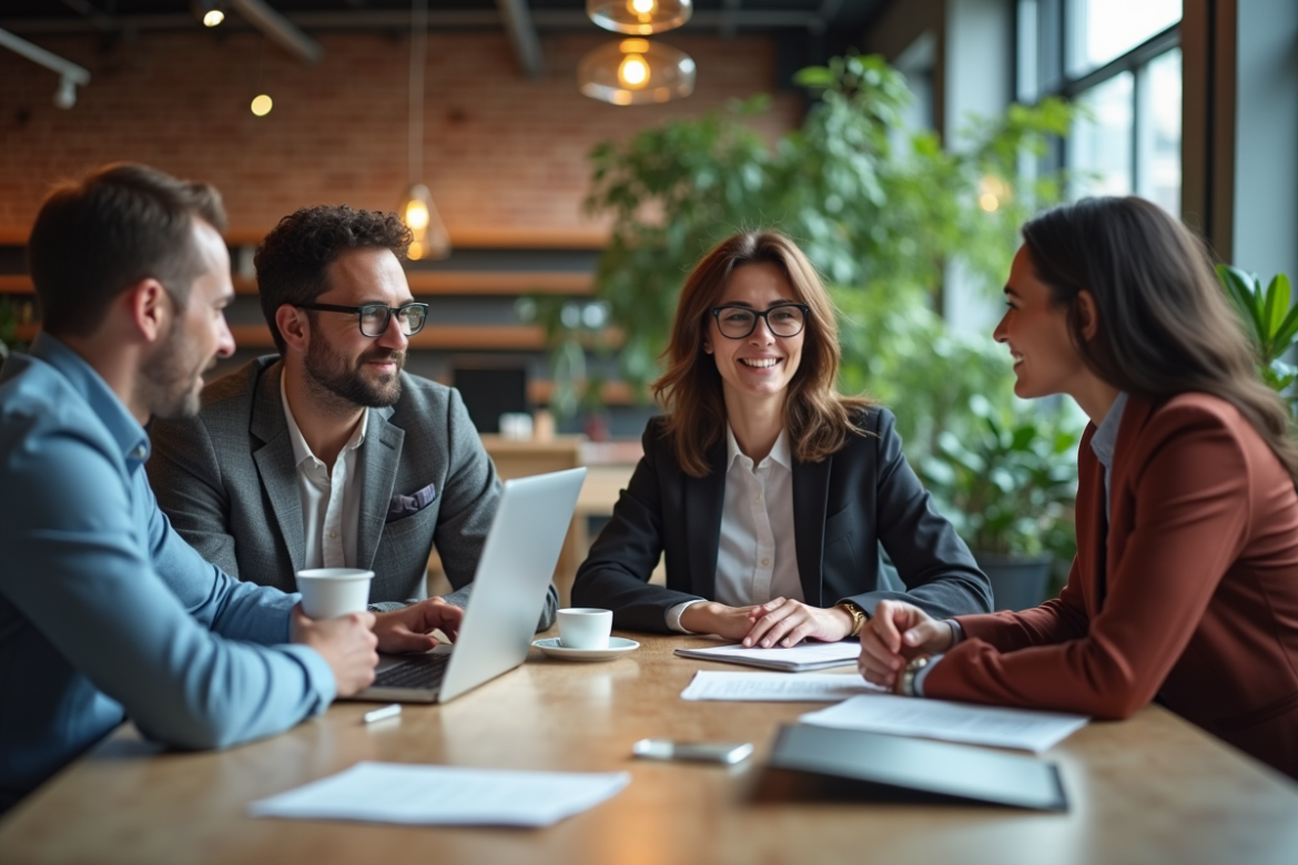Groupe d'entrepreneurs en réunion dans un bureau moderne