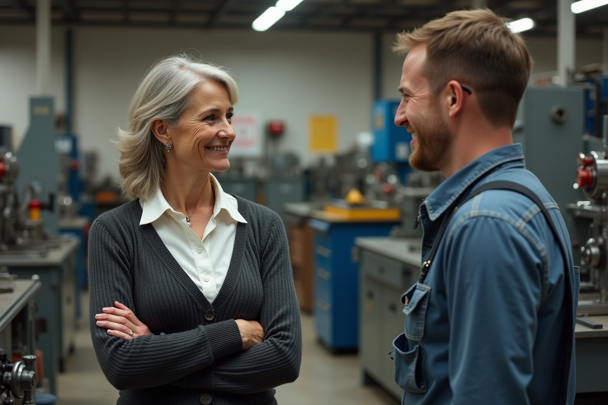 Instructrice et étudiant dans un atelier professionnel