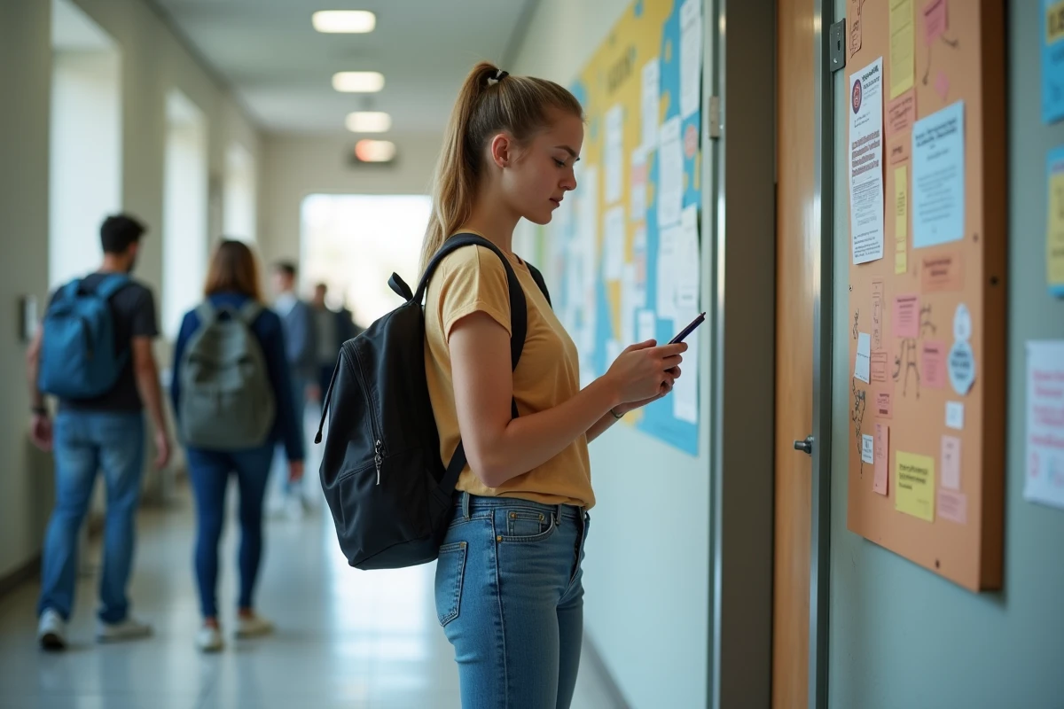 Jeune femme regardant son téléphone près d