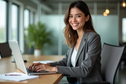 Jeune femme souriante au bureau coworking moderne
