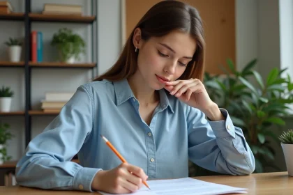 Jeune femme concentrée remplissant un test d'orientation