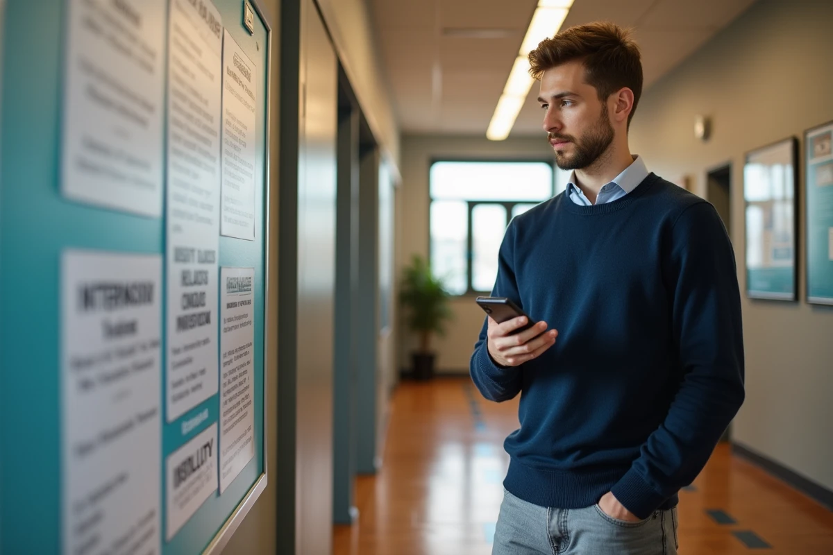 Jeune homme regarde un panneau d