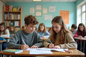 Adolescents en groupe dans une classe calme et accueillante
