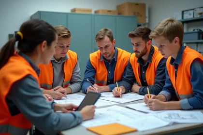 Groupe d'étudiants en formation technique dans un laboratoire