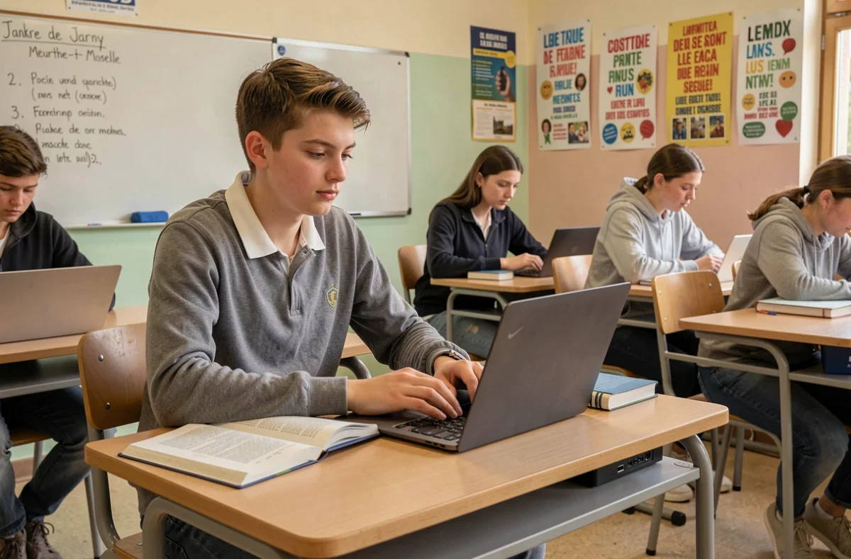 Lycéen en cours dans une salle de classe du Lycée Jean Zay à Jarny, en Meurthe-et-Moselle