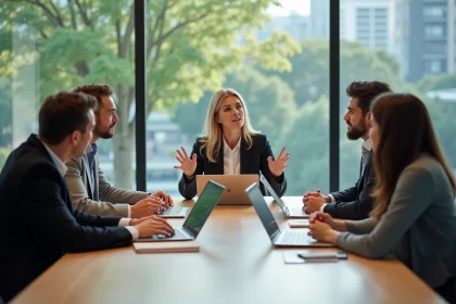 Groupe de professionnels en réunion dans un bureau moderne